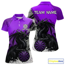 Load image into Gallery viewer, Purple Grunge Dragon Dartboard Custom Women Darts Polo League Shirts Dragon Dart Jerseys NYN2238