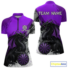 Load image into Gallery viewer, Purple Grunge Dragon Dartboard Custom Women Darts Quarter-Zip League Shirts Dragon Dart Jerseys NYN2238