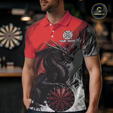 Load image into Gallery viewer, Red Grunge Dragon Dartboard Custom Men Darts Polo League Shirts Dragon Dart Jerseys NYN2239