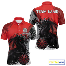 Load image into Gallery viewer, Red Grunge Dragon Dartboard Custom Men Darts Polo League Shirts Dragon Dart Jerseys NYN2239