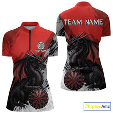 Load image into Gallery viewer, Red Grunge Dragon Dartboard Custom Women Darts Quarter-Zip League Shirts Dragon Dart Jerseys NYN2239