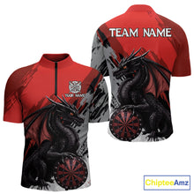 Load image into Gallery viewer, Red Grunge Dragon Dartboard Custom Men Darts Quarter-Zip League Shirts Dragon Dart Jerseys NYN2239