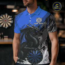 Load image into Gallery viewer, Blue Grunge Dragon Dartboard Custom Men Darts Polo League Shirts Dragon Dart Jerseys NYN2240