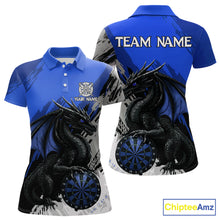 Load image into Gallery viewer, Blue Grunge Dragon Dartboard Custom Women Darts Polo League Shirts Dragon Dart Jerseys NYN2240