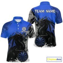 Load image into Gallery viewer, Blue Grunge Dragon Dartboard Custom Men Darts Polo League Shirts Dragon Dart Jerseys NYN2240