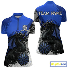 Load image into Gallery viewer, Blue Grunge Dragon Dartboard Custom Women Darts Quarter-Zip League Shirts Dragon Dart Jerseys NYN2240