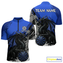 Load image into Gallery viewer, Blue Grunge Dragon Dartboard Custom Men Darts Quarter-Zip League Shirts Dragon Dart Jerseys NYN2240
