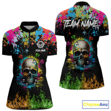 Load image into Gallery viewer, Custom Colorful Skull Dart Arrow Fire Flame Women Darts Quarter-Zip League Shirts Dart Jerseys NYN2242