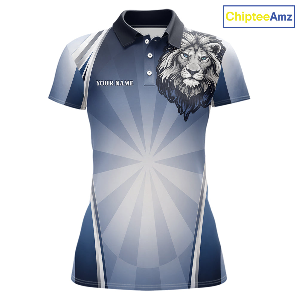 Personalized Blue And Silver Funny Lion Darts Shirt Lion Darts Polo & 1/4-Zip For Women Darts Gifts NYN2899
