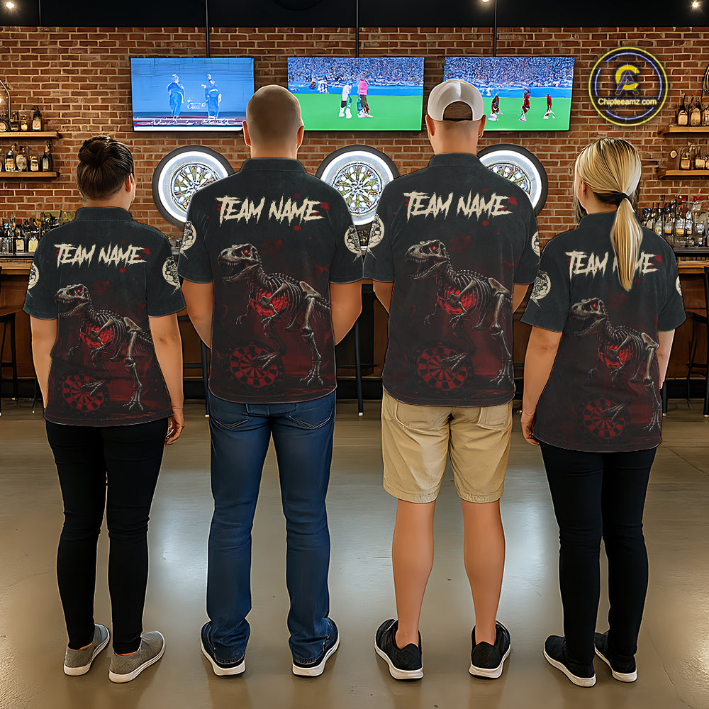 Red Splatter Grunge Dinosaur Darts Shirt For Men Custom Skeleton Horror Team Dart Jerseys NYN3118