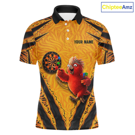 Custom Yellow Claws Pattern Darts Men Polo 14-Zip Shirt, Funny Parrot Darts Team Attire NYN3120
