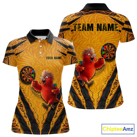 Custom Yellow Claws Pattern Darts Women Polo 14-Zip Shirt, Funny Parrot Darts Team Attire NYN3120