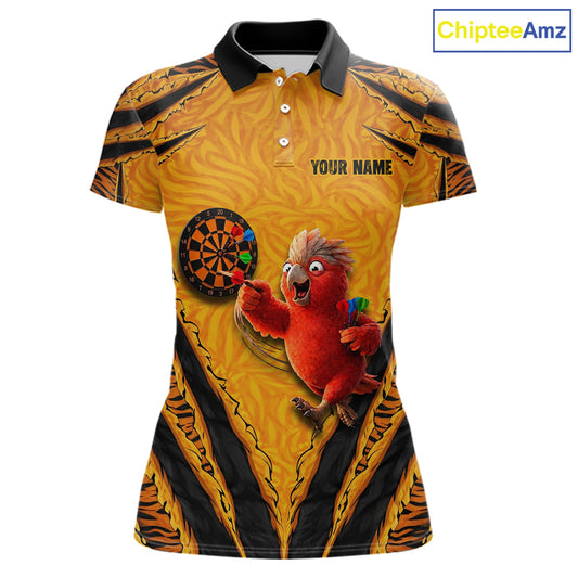 Custom Yellow Claws Pattern Darts Women Polo 14-Zip Shirt, Funny Parrot Darts Team Attire NYN3120