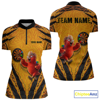 Custom Yellow Claws Pattern Darts Women Polo 14-Zip Shirt, Funny Parrot Darts Team Attire NYN3120