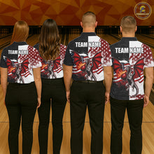 Load image into Gallery viewer, Red, White And Black US Flag Women Bowling Shirt Custom Patriotic Dragon Fire Flame Bowling Team Jersey NYN3276