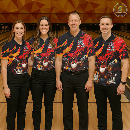 Red And Yellow Rooster Gun Men Bowling Shirt Custom Funny Grunge Cute Bowling Team Outfits NYN3279
