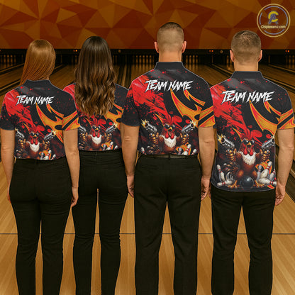 Red And Yellow Rooster Gun Men Bowling Shirt Custom Funny Grunge Cute Bowling Team Outfits NYN3279