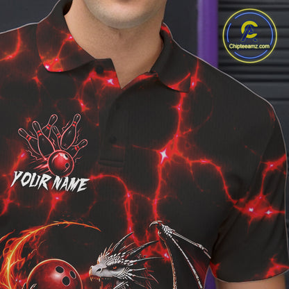 Thunder Lightning Dragon Bowling Shirt For Men Custom Fire Flame Bowling Team Outfits | Red NYN3282