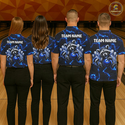 Funny Sleeping Raccoon Women Bowling Shirt Custom Thunder Lightning Cute Bowling Team Outfits NYN3284