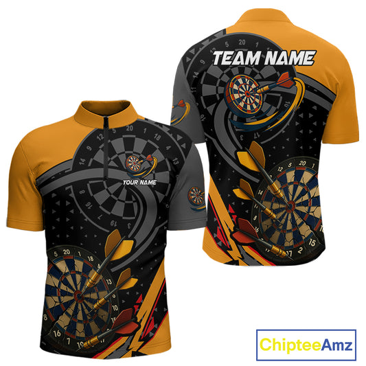 Cracked Dartboard & Dart Arrows Orange Darts Shirt For Men - Custom Name & Team NYN0602