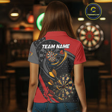 Load image into Gallery viewer, Cracked Dartboard &amp; Dart Arrows Red Darts Shirt For Women - Custom Name &amp; Team NYN0603