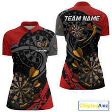 Load image into Gallery viewer, Cracked Dartboard &amp; Dart Arrows Red Darts Shirt For Women - Custom Name &amp; Team NYN0603