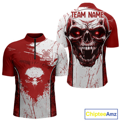 Personalized Eagle And Skull Grunge Red Dart 1/4-Zip Shirts For Men, Dart Team Jerseys NYN0791