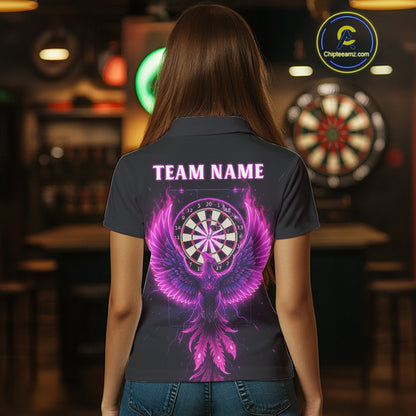 Custom Funny Flame Phoenix Pink Dartboard Dart Women Polo Jerseys Outfits Dart Shirts NYN1743
