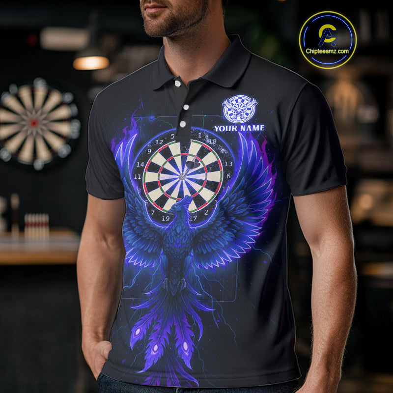 Custom Funny Flame Phoenix Blue Dartboard Dart Men Polo Jerseys Outfits Dart Shirts NYN1745