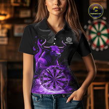 Load image into Gallery viewer, Purple Funny Bull Fire Flame Dartboard Custom Women Darts Polo League Shirts Dart Jerseys NYN2243