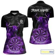Load image into Gallery viewer, Purple Funny Bull Fire Flame Dartboard Custom Women Darts Quarter-Zip League Shirts Dart Jerseys NYN2243