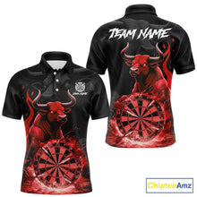 Load image into Gallery viewer, Red Funny Bull Fire Flame Dartboard Custom Men Darts Polo League Shirts Dart Jerseys NYN2244