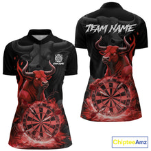 Load image into Gallery viewer, Red Funny Bull Fire Flame Dartboard Custom Women Darts Quarter-Zip League Shirts Dart Jerseys NYN2244