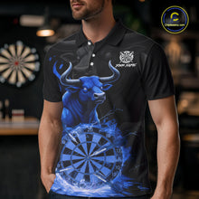 Load image into Gallery viewer, Blue Funny Bull Fire Flame Dartboard Custom Men Darts Polo League Shirts Dart Jerseys NYN2245