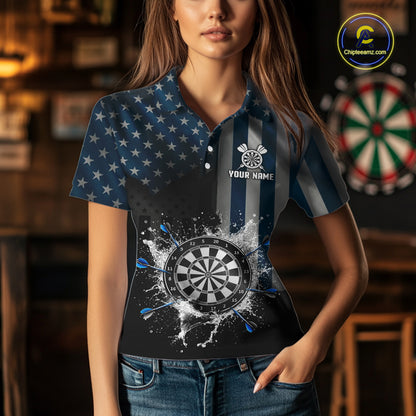 Custom Blue US Flag Water Dartboard Men Darts Polo League Shirts Patriotic Dart Jerseys NYN2246