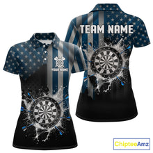 Load image into Gallery viewer, Custom Blue US Flag Water Dartboard Women Darts Polo League Shirts Patriotic Dart Jerseys NYN2246