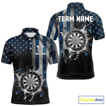 Load image into Gallery viewer, Custom Blue US Flag Water Dartboard Men Darts Polo League Shirts Patriotic Dart Jerseys NYN2246