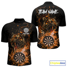 Load image into Gallery viewer, Custom Orange Horror Tiger Grunge Men Darts Quarter-Zip League Shirts Splatter Dart Jerseys NYN2251