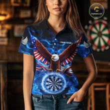 Load image into Gallery viewer, Blue Flames US Flag Eagle Freedom Darts Polo Shirt Personalized Patriotic Women Dart Team Jerseys NYN2538
