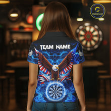 Load image into Gallery viewer, Blue Flames US Flag Eagle Freedom Darts Polo Shirt Personalized Patriotic Women Dart Team Jerseys NYN2538