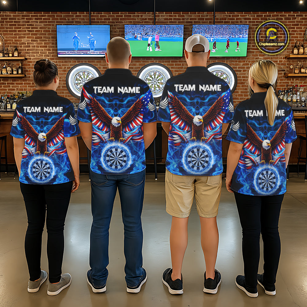 Blue Flames US Flag Eagle Freedom Darts Polo Shirt Personalized Patriotic Women Dart Team Jerseys NYN2538