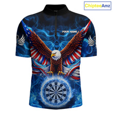 Load image into Gallery viewer, Blue Flames US Flag Eagle Freedom Darts 1/4-Zip Shirt Personalized Patriotic Men Dart Team Jerseys NYN2538