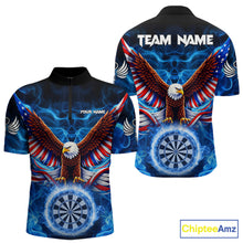 Load image into Gallery viewer, Blue Flames US Flag Eagle Freedom Darts 1/4-Zip Shirt Personalized Patriotic Men Dart Team Jerseys NYN2538