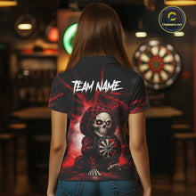 Load image into Gallery viewer, Black &amp; Red Grunge Light Caro Skeleton Women Darts Polo Shirt Custom Funny Dart Team Jerseys NYN2539