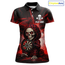 Load image into Gallery viewer, Black &amp; Red Grunge Light Caro Skeleton Women Darts Polo Shirt Custom Funny Dart Team Jerseys NYN2539