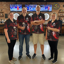 Load image into Gallery viewer, Black &amp; Red Grunge Light Caro Skeleton Women Darts Polo Shirt Custom Funny Dart Team Jerseys NYN2539