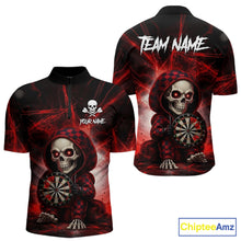 Load image into Gallery viewer, Black &amp; Red Grunge Light Caro Skeleton Men Darts 1/4-Zip Shirt Custom Funny Dart Team Jerseys NYN2539