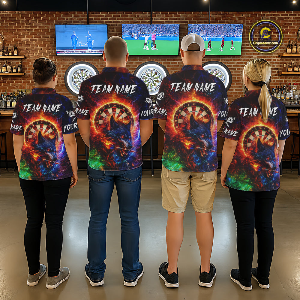 Colorful Lightning Funny Wolf Flame Dartboard Men Darts Polo Shirt Custom Outfits Dart Jerseys NYN2540