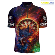 Load image into Gallery viewer, Colorful Lightning Funny Wolf Flame Dartboard Men Darts 1/4-Zip Shirt Custom Outfits Dart Jerseys NYN2540