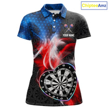 Load image into Gallery viewer, Smoke US Flag Colorful Heart Dartboard Women Darts Valentine Shirt Custom Dart Polo Couple Gifts NYN2544